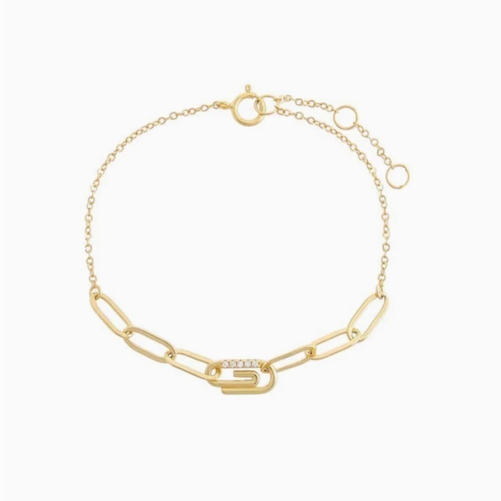 ADINA EDEN Pave Safety Pin Paperclip Bracelet - Gold - Picture 4 of 4